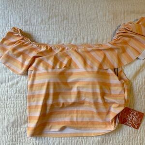 Kortni Jeane Peachy Stripe Ruffled around swim top